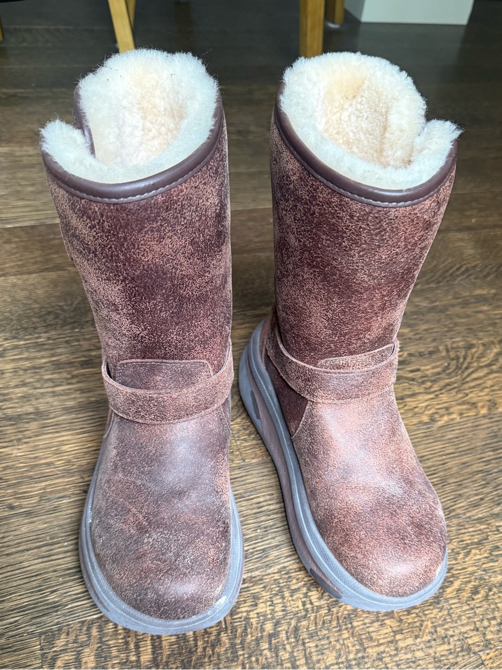 RARE! Brown Leather Motorcycle Style Winter Boots with Shearling Lining